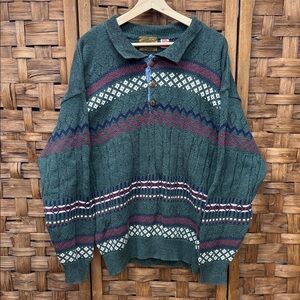 Men's Vintage America Green Patterned Sweater